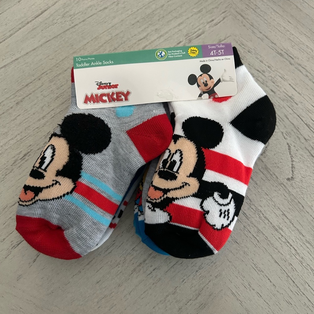 10 Pack Toddler Boys Disney Junior-Mickey Mouse Ankle Socks Size 4T-5T